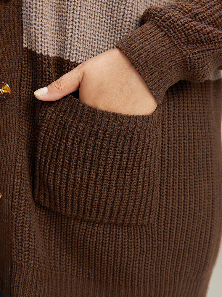 Striped Colorblock Patched Pocket Cardigan Striped Colorblock Patched Pocket Cardigan
