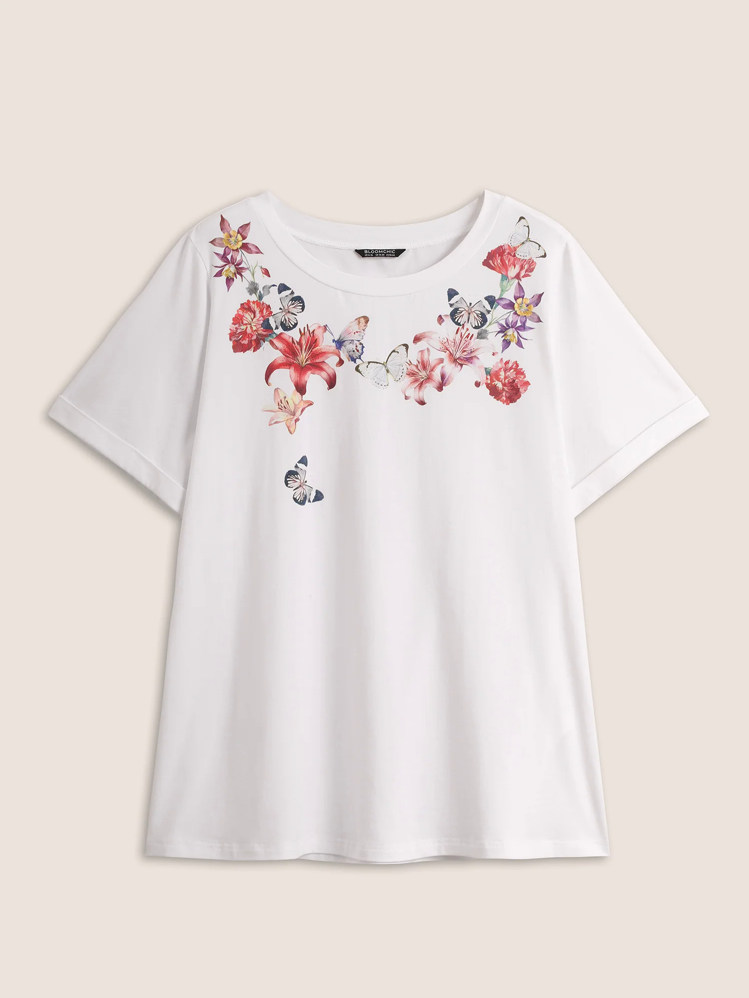 Cotton Natural Flowers Print Round Neck T-shirt Cotton Natural Flowers Print Round Neck T-shirt