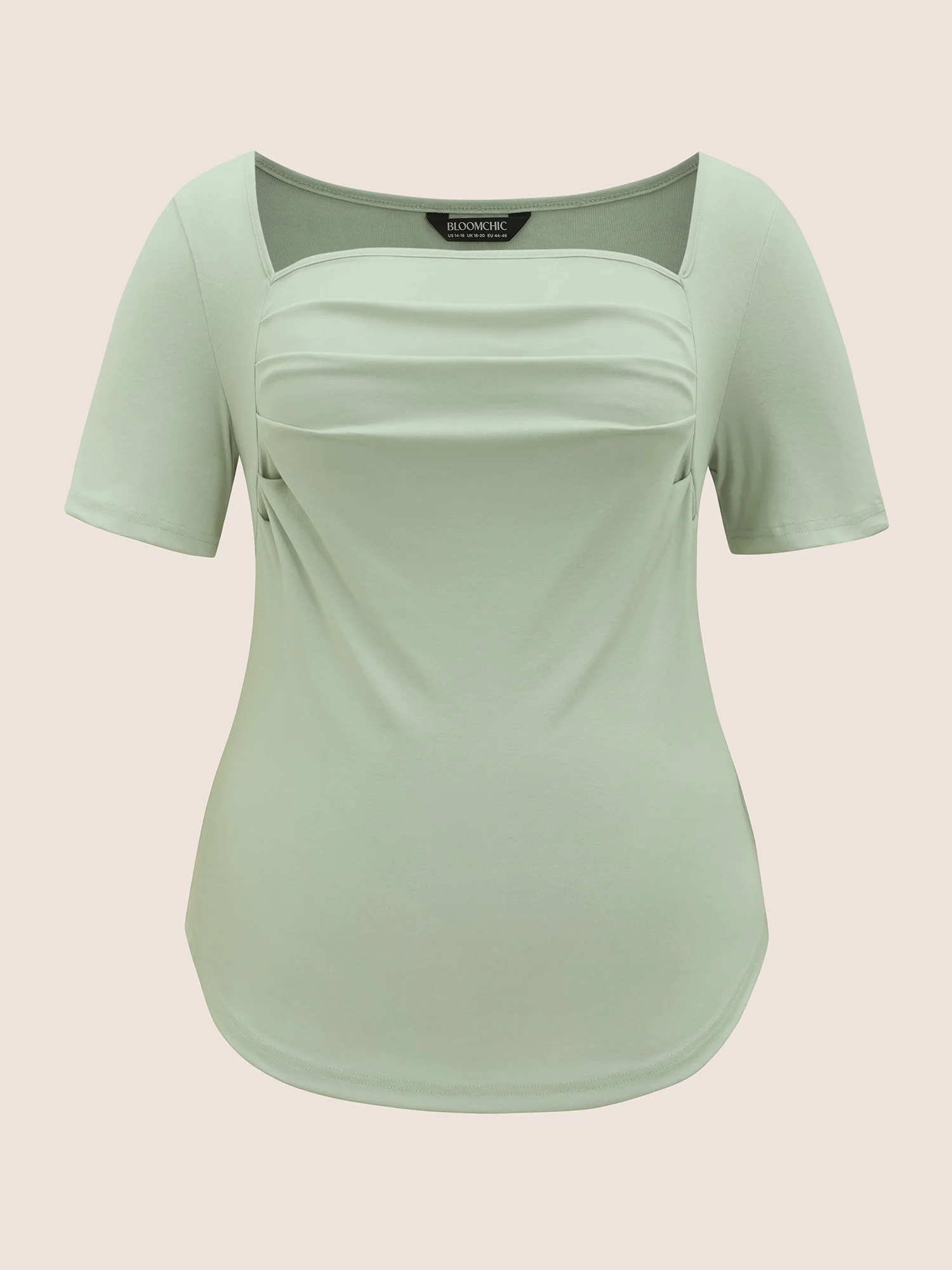 Square Neck Curved Hem Pleated T-shirt Square Neck Curved Hem Pleated T-shirt