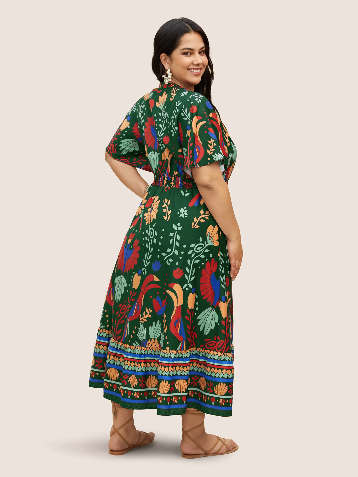 Bandana Print Shirred Elastic Waist Flutter Sleeve Dress Bandana Print Shirred Elastic Waist Flutter Sleeve Dress
