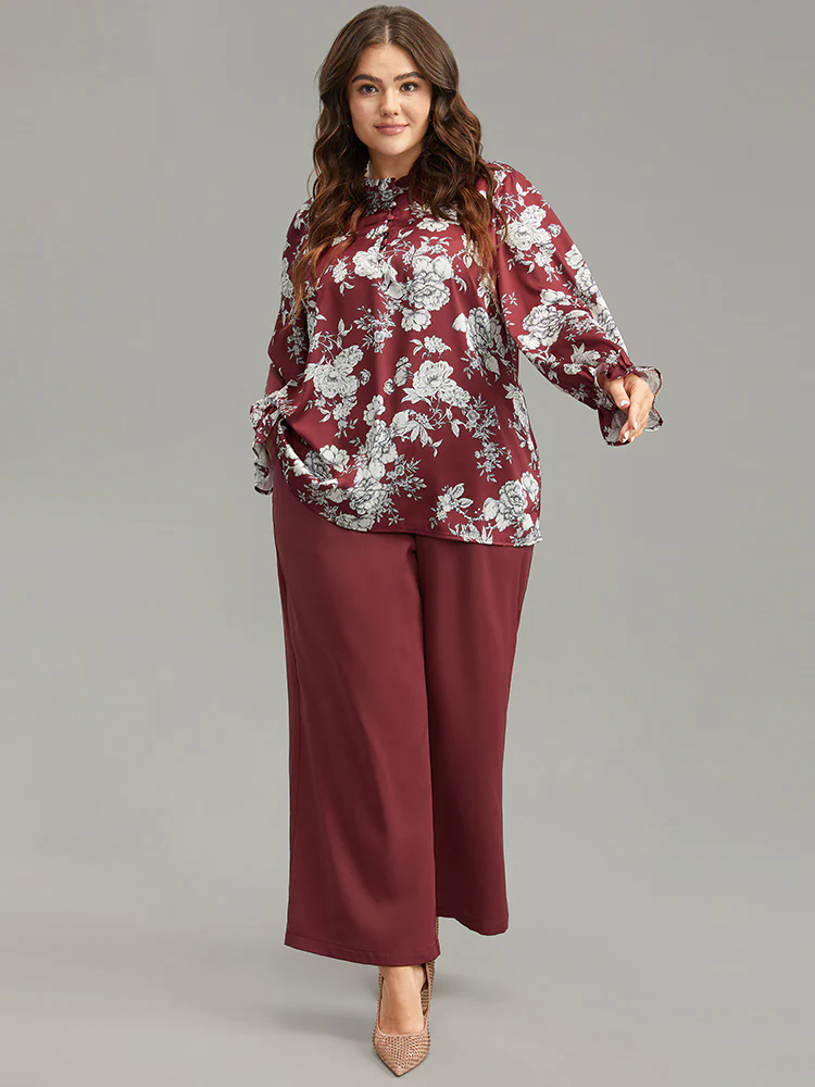 Silhouette Floral Print Frill Trim Button Detail Blouse Silhouette Floral Print Frill Trim Button Detail Blouse