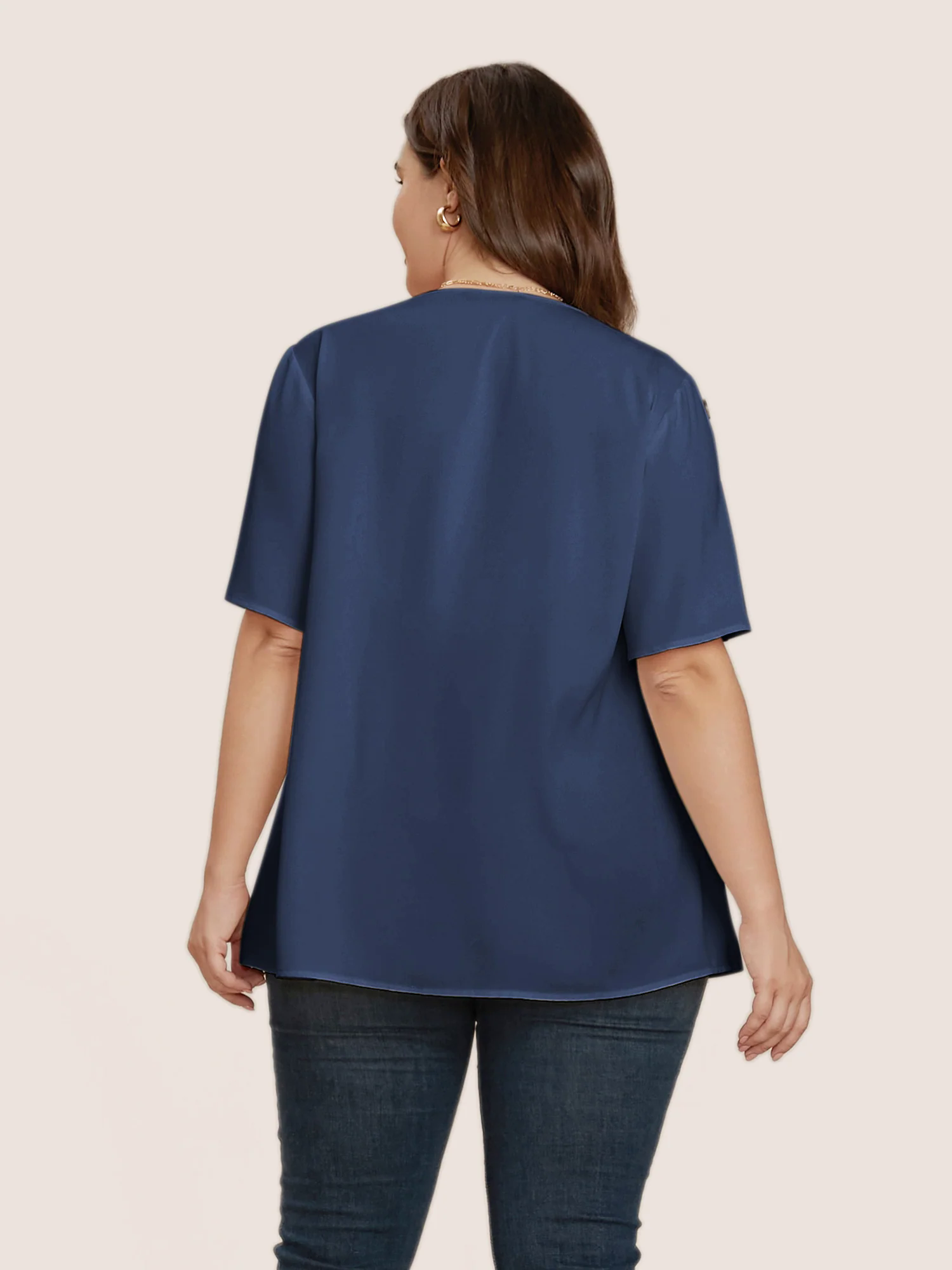 Plain Round Neck Button Detail Blouse