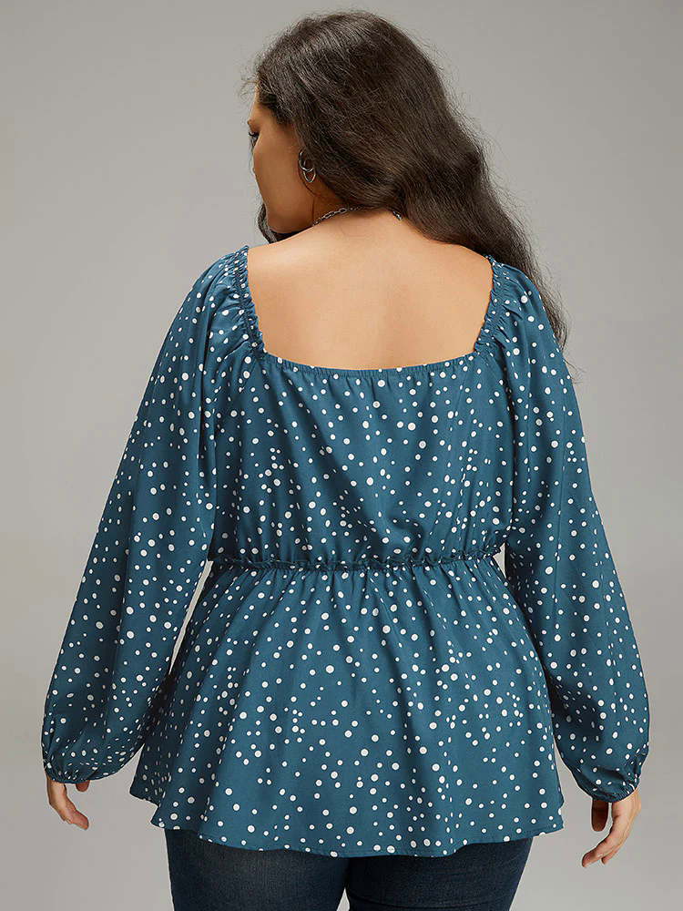 Polka Dot Square Neck Gathered Blouse Polka Dot Square Neck Gathered Blouse