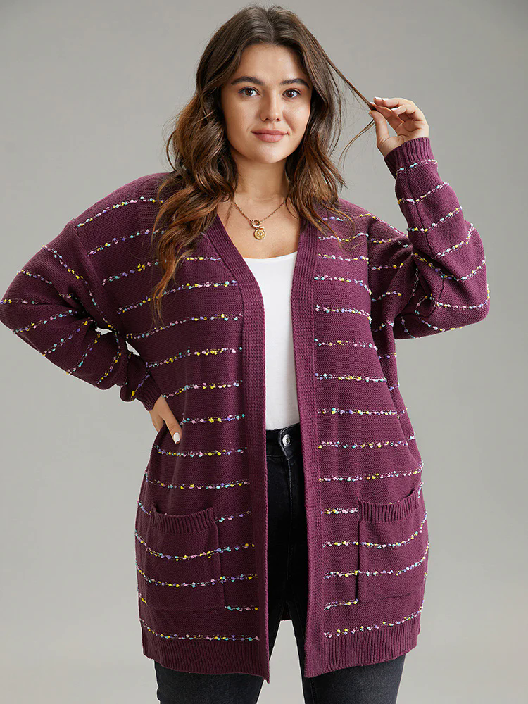 Heather Rainbow Striped Open Front Cardigan Heather Rainbow Striped Open Front Cardigan