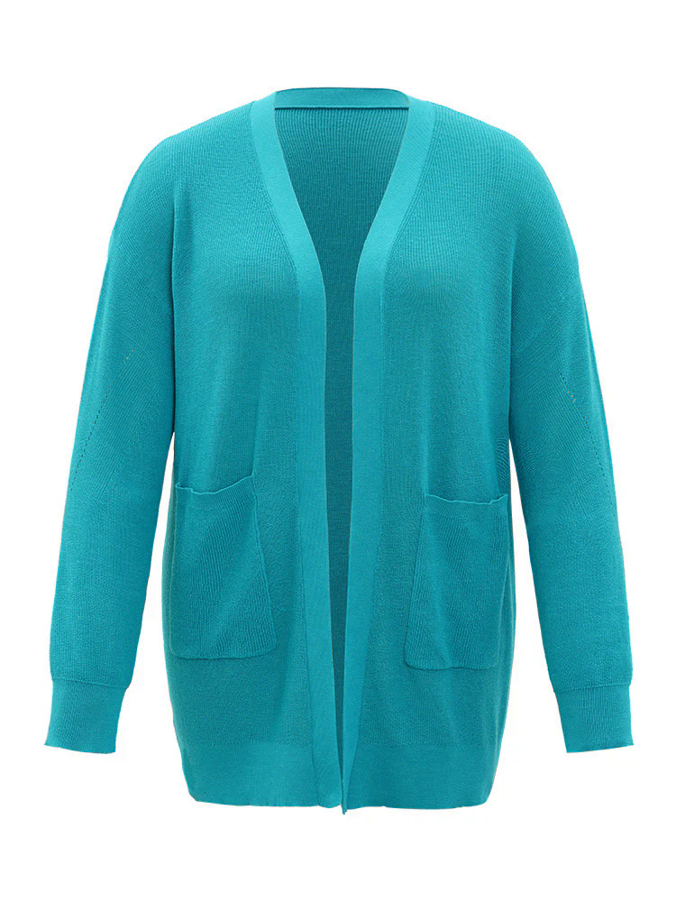 Solid Open Front Patched Pocket Cardigan