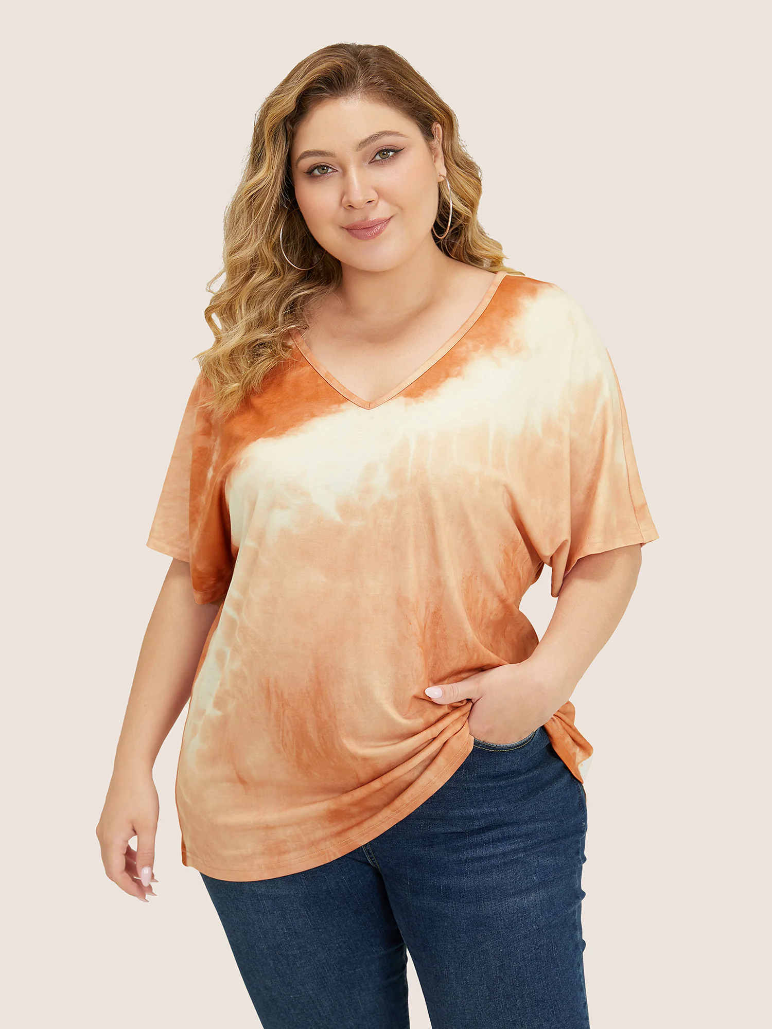 Tie Dye Drop Shoulder V Neck T-shirt Tie Dye Drop Shoulder V Neck T-shirt