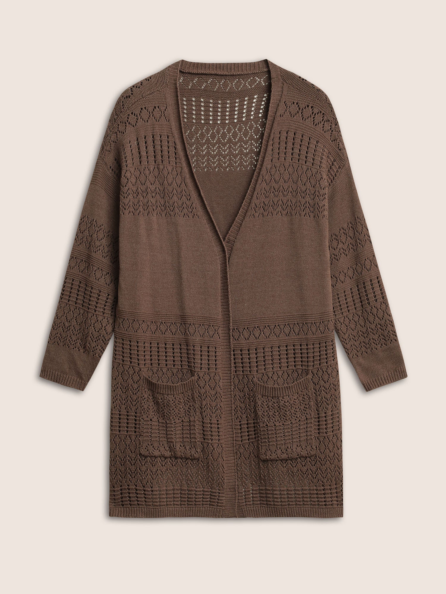 Solid Geometric Hollow Out Pocket Cardigan Solid Geometric Hollow Out Pocket Cardigan
