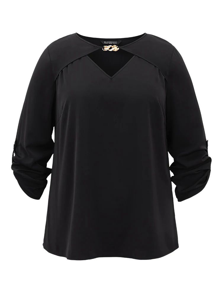 Static-Free Plain Keyhole Chain Detail Blouse