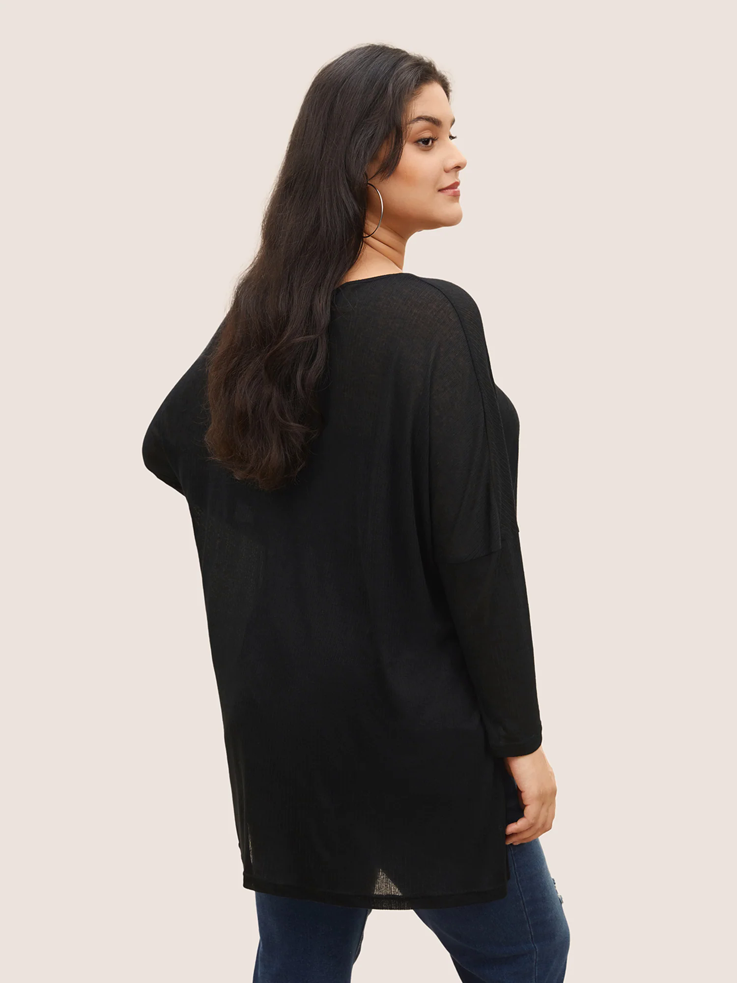 Plain Mesh Split Side Long Sleeve T-shirt Plain Mesh Split Side Long Sleeve T-shirt