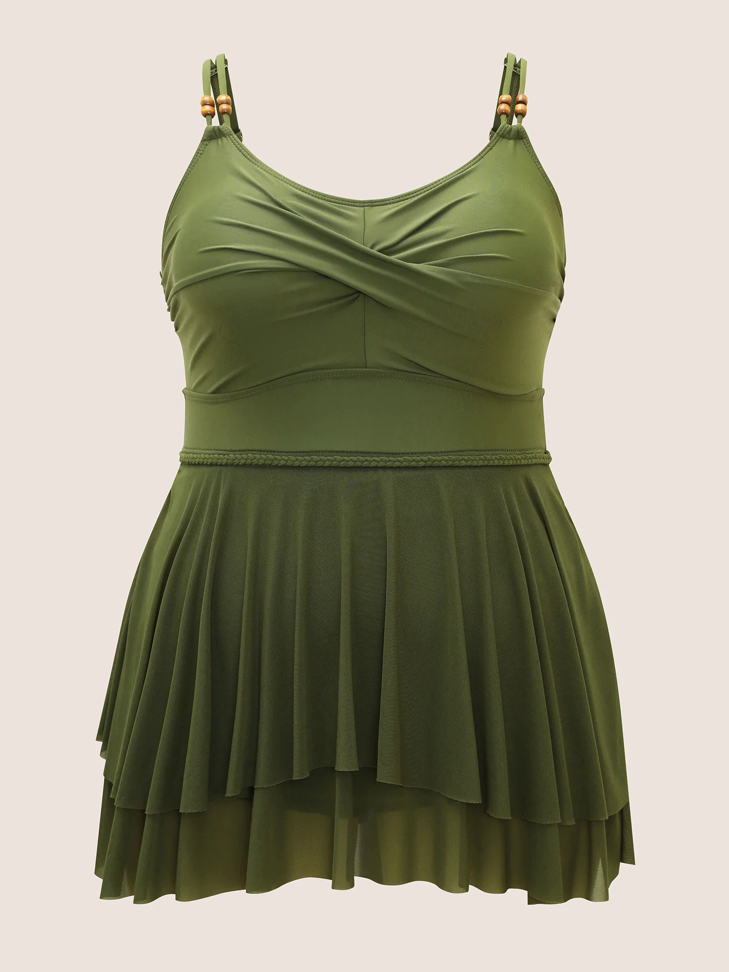 Solid Twist Front Tiered Hem Swim Dress Solid Twist Front Tiered Hem Swim Dress