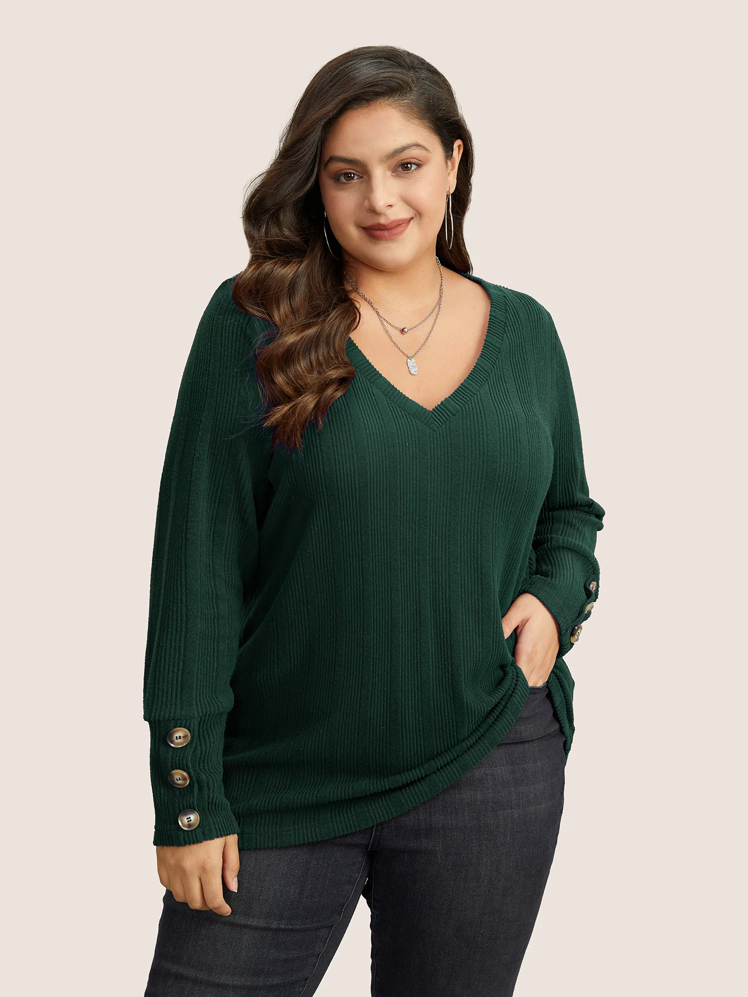 Rib Knit V Neck Button Detail T-shirt Rib Knit V Neck Button Detail T-shirt