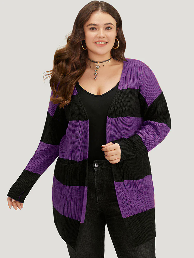 Halloween Colorblock Patched Pocket Tunic Cardigan Halloween Colorblock Patched Pocket Tunic Cardigan