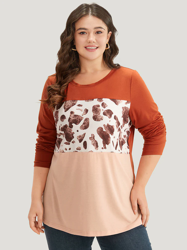 Halloween Cow Pattern Contrast Patchwork T-shirt Halloween Cow Pattern Contrast Patchwork T-shirt