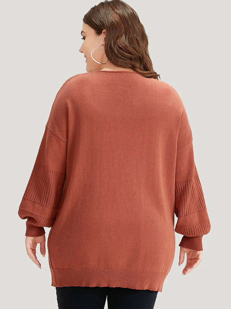 Plain Open Front Lantern Sleeve Cardigan