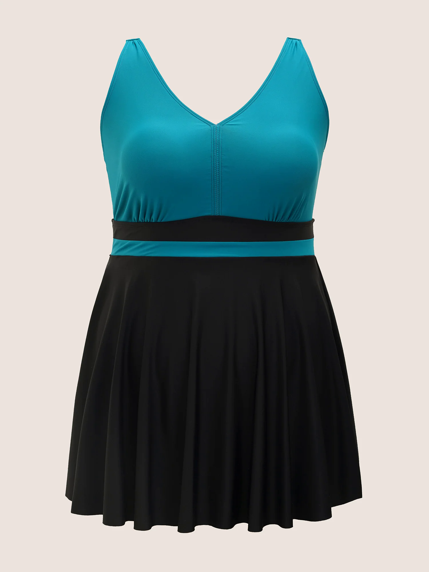 V Neck Two Tone Patchwork Swim Dress V Neck Two Tone Patchwork Swim Dress