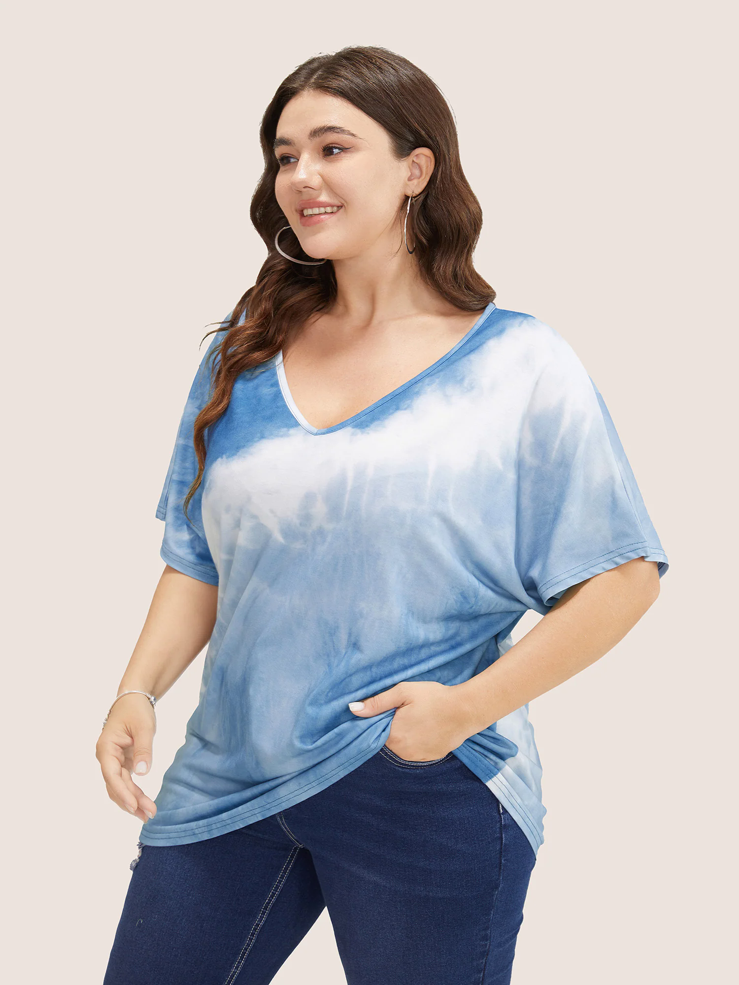 Tie Dye Drop Shoulder V Neck T-shirt Tie Dye Drop Shoulder V Neck T-shirt