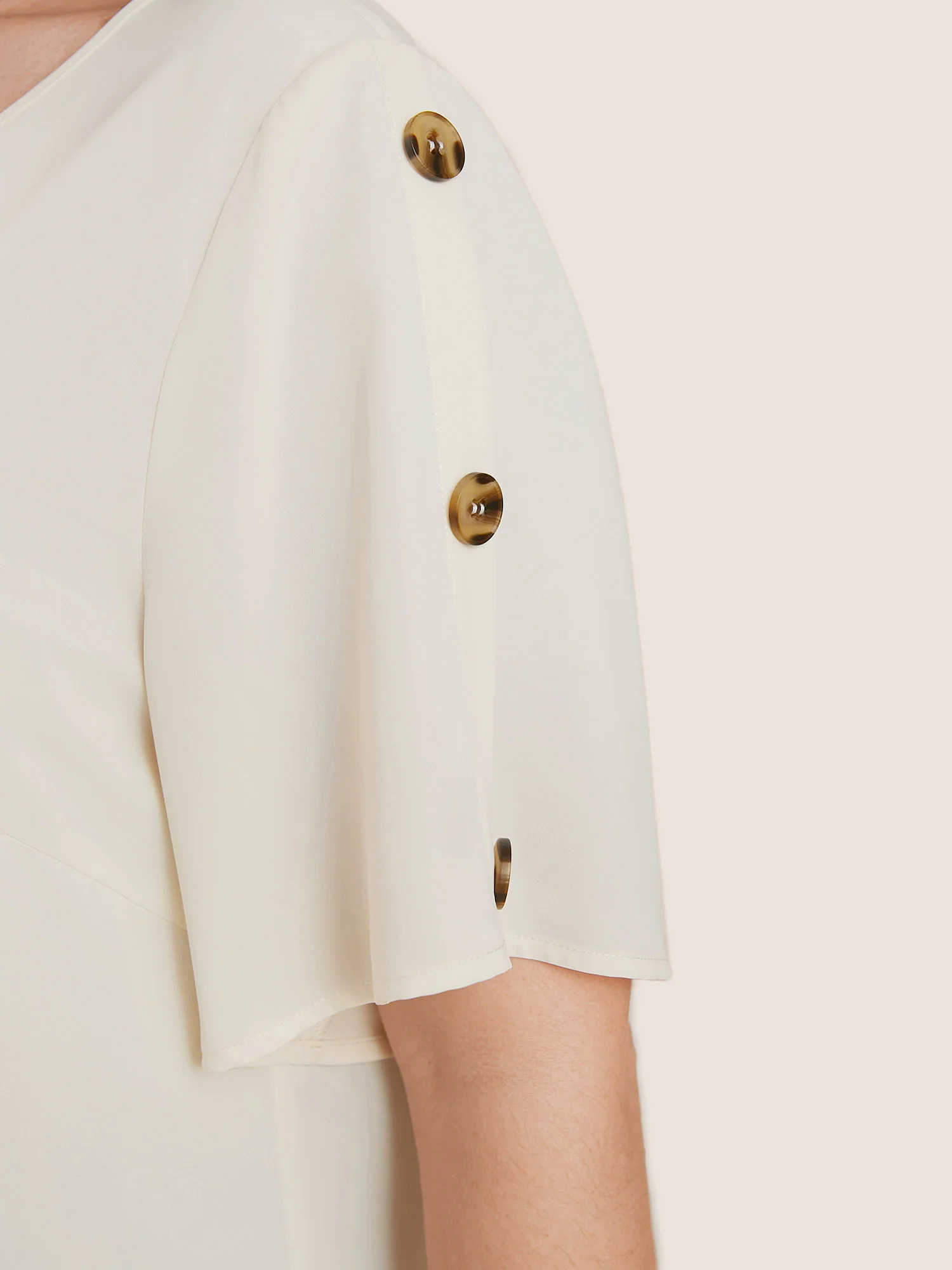 Plain Round Neck Button Detail Blouse