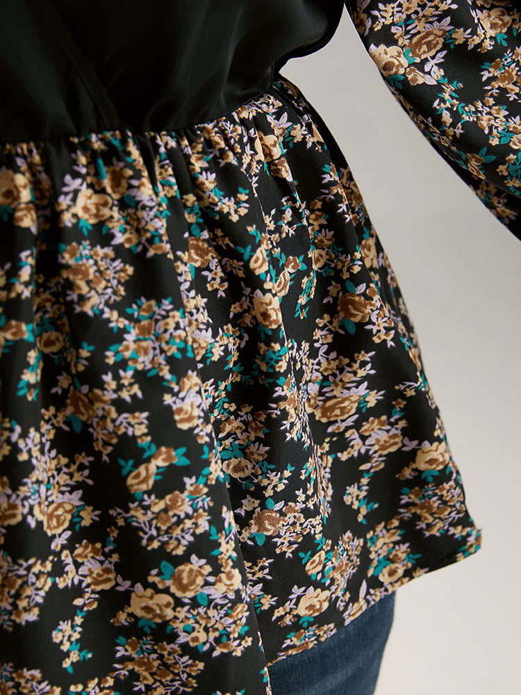 Ditsy Floral Patchwork Elastic Waist Blouse Ditsy Floral Patchwork Elastic Waist Blouse