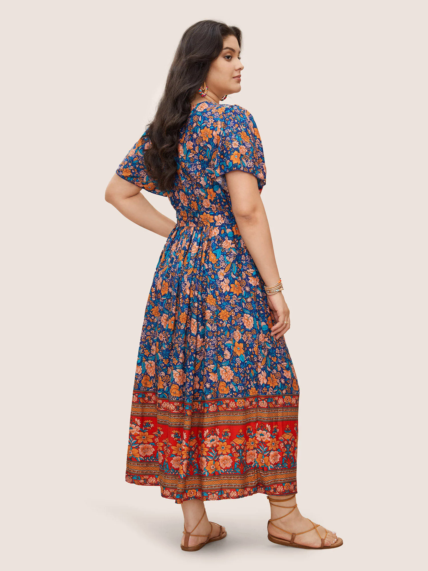 Bandana Surplice Neck Pocket Belted Flutter Hem Maxi Dress Bandana Surplice Neck Pocket Belted Flutter Hem Maxi Dress