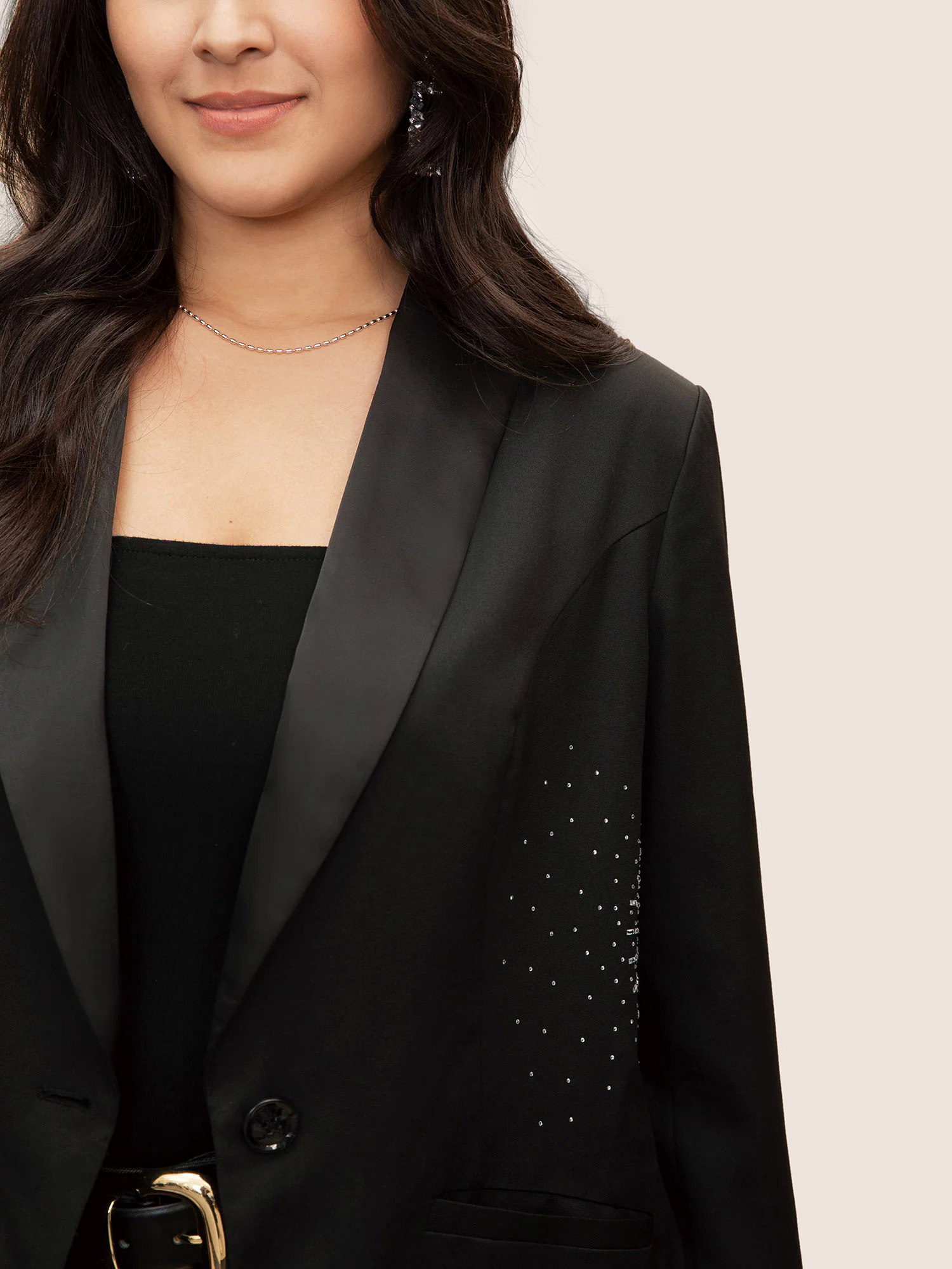 Rhinestone Detail Patched Pocket Button Up Blazer Rhinestone Detail Patched Pocket Button Up Blazer