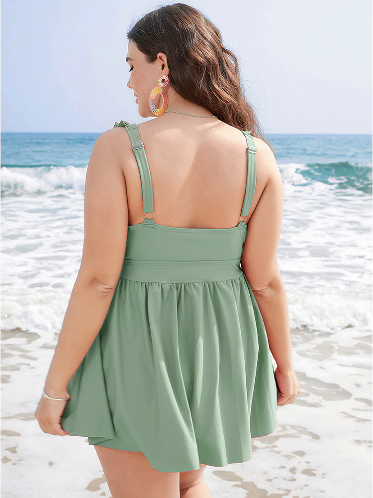 Ruffle Trim Adjustable Straps Gathered Sculpt Waist Swim Dress Ruffle Trim Adjustable Straps Gathered Sculpt Waist Swim Dress
