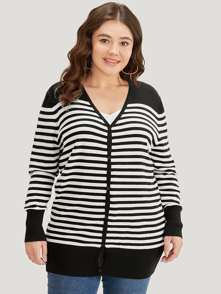 Supersoft Essentials Striped Patchwork Elastic Cuffs Cardigan Supersoft Essentials Striped Patchwork Elastic Cuffs Cardigan