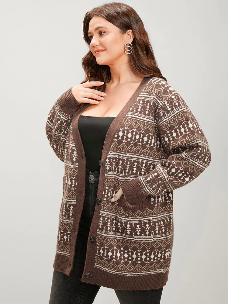 Bandana Contrast Super Soft Knit Pocket Open Front Cardigan