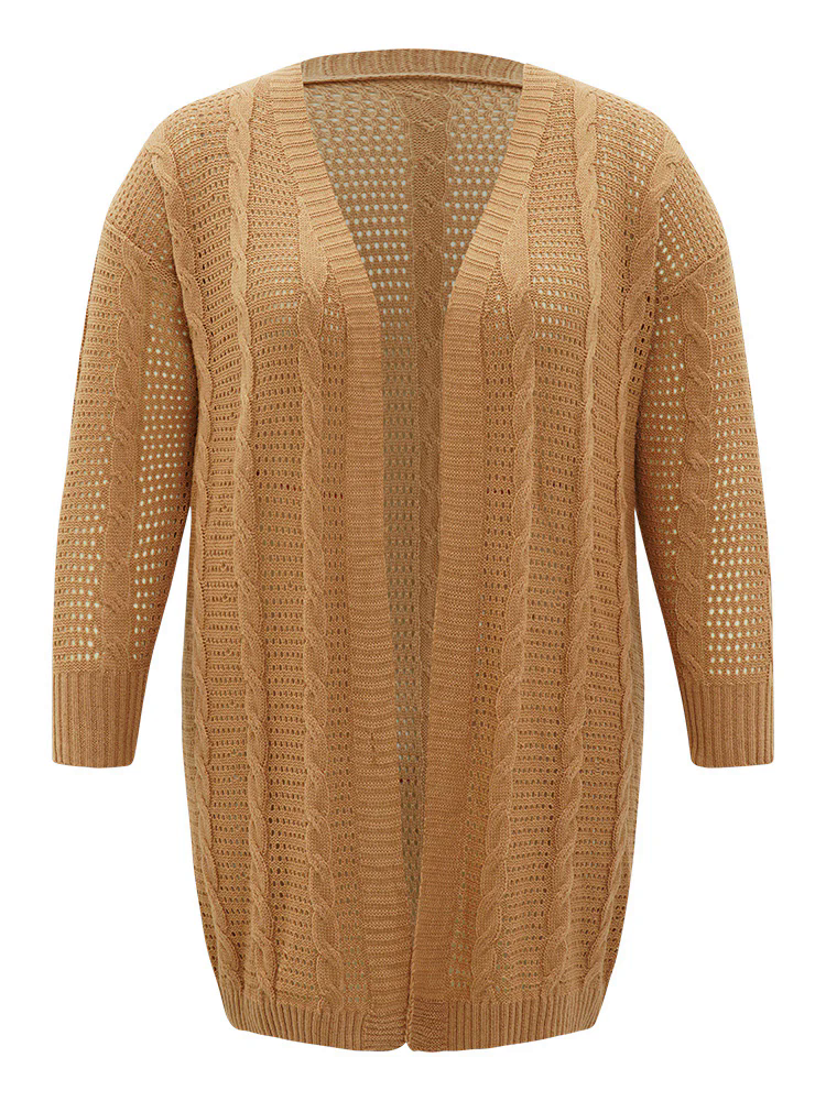 Plain Cable Knit Elastic Cuffs Cardigan Plain Cable Knit Elastic Cuffs Cardigan