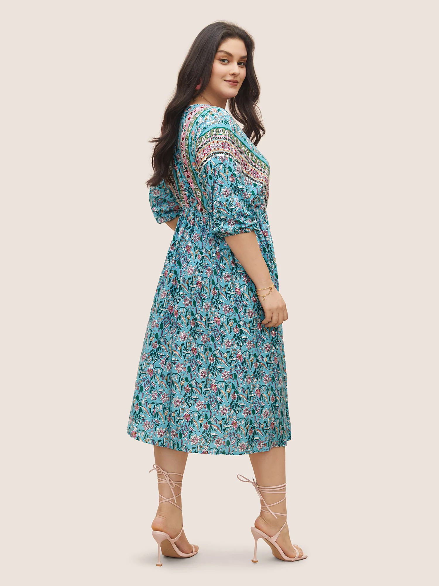 Boho Print Wrap Elastic Waist Lantern Sleeve Dress Boho Print Wrap Elastic Waist Lantern Sleeve Dress