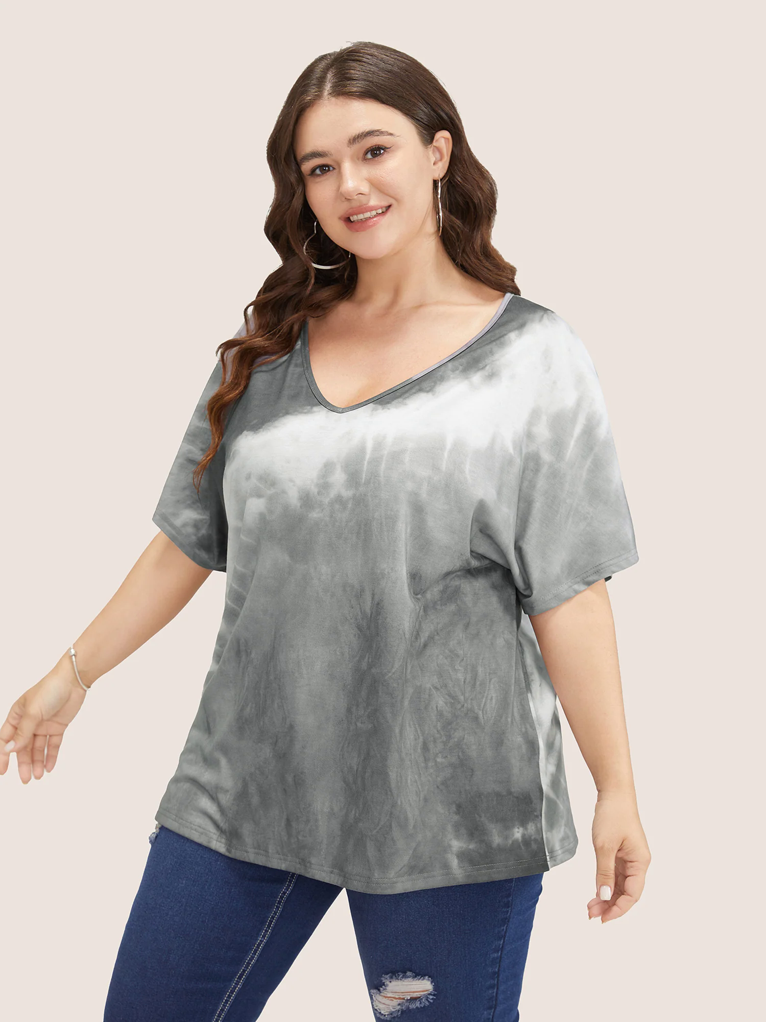 Tie Dye Drop Shoulder V Neck T-shirt Tie Dye Drop Shoulder V Neck T-shirt