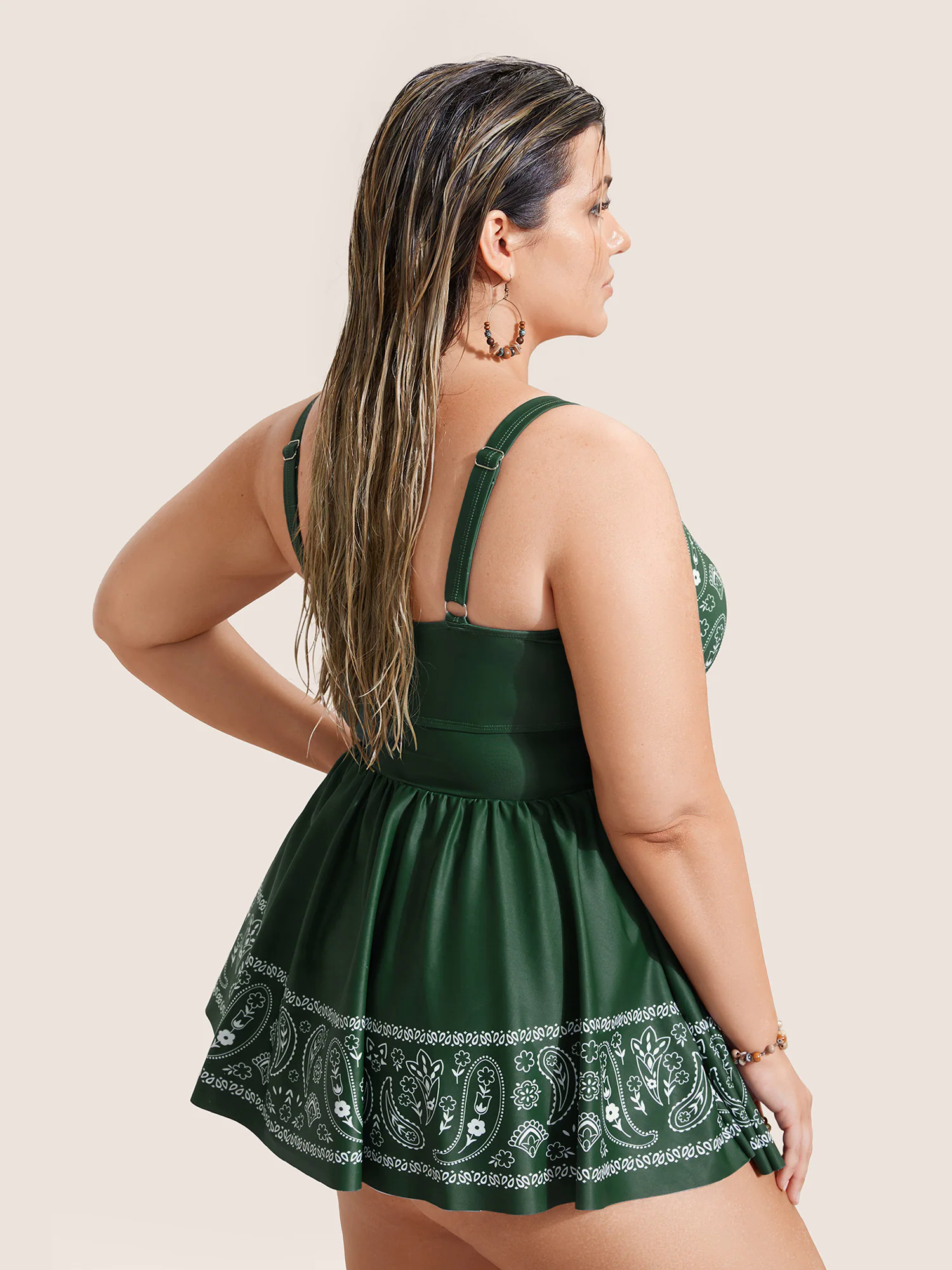 Paisley Print Ruched Adjustable Straps Swim Dress Paisley Print Ruched Adjustable Straps Swim Dress