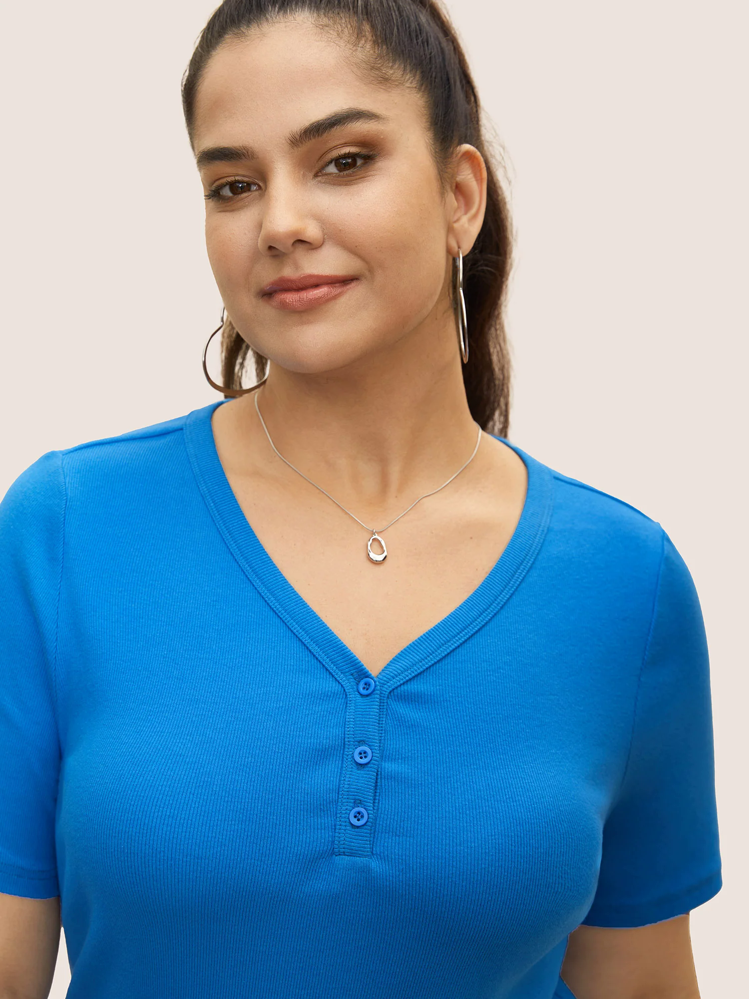 Cotton V Neck Button Up Pit Strip T-shirt Cotton V Neck Button Up Pit Strip T-shirt