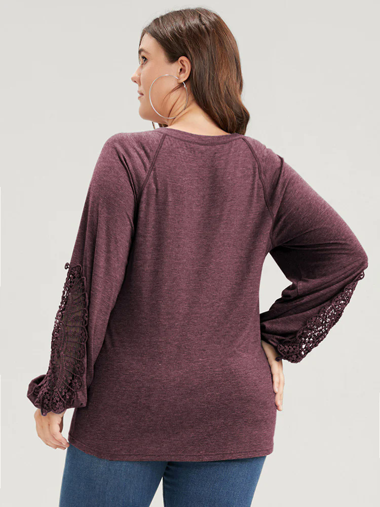 Solid Cut Out Eyelet Lace Long Tee
