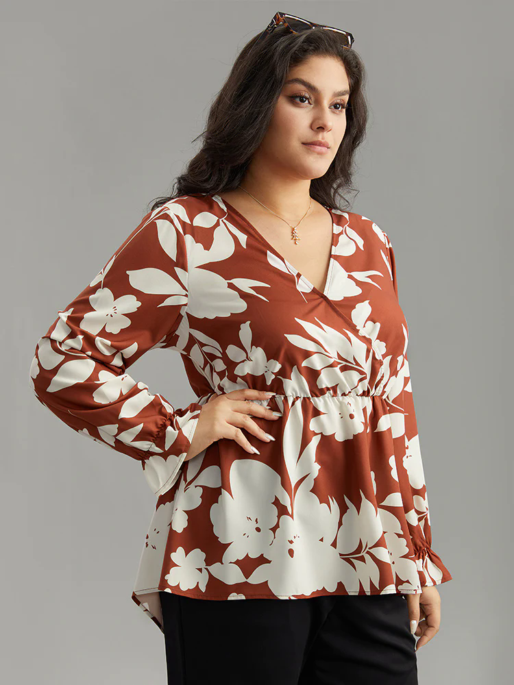Silhouette Floral Print Elastic Waist Blouse Silhouette Floral Print Elastic Waist Blouse