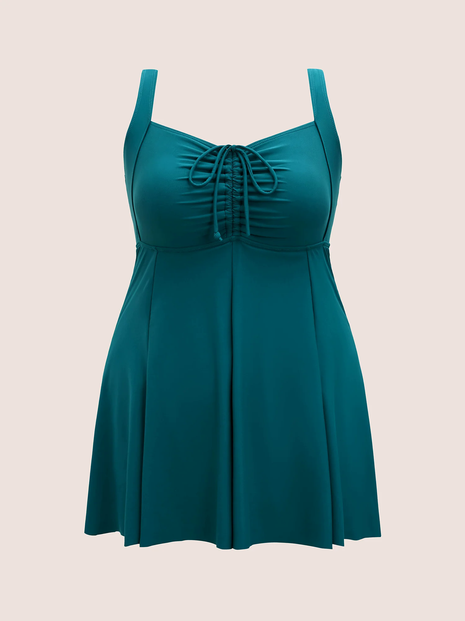 Heart Neckline Drawstring Patchwork Pleated Swim Dress Heart Neckline Drawstring Patchwork Pleated Swim Dress