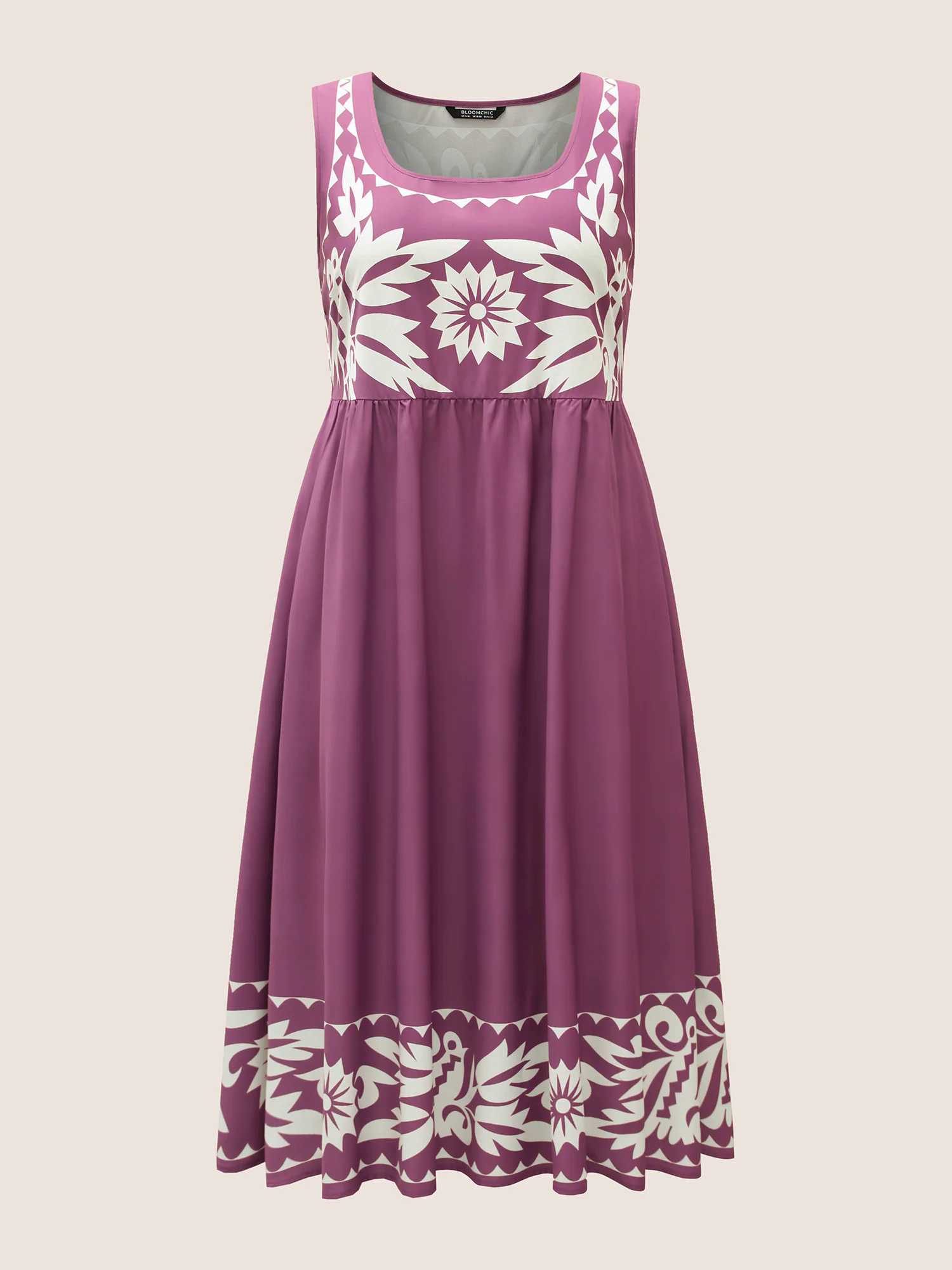 Boho Print Square Neck Elastic Waist Tank Dress Boho Print Square Neck Elastic Waist Tank Dress