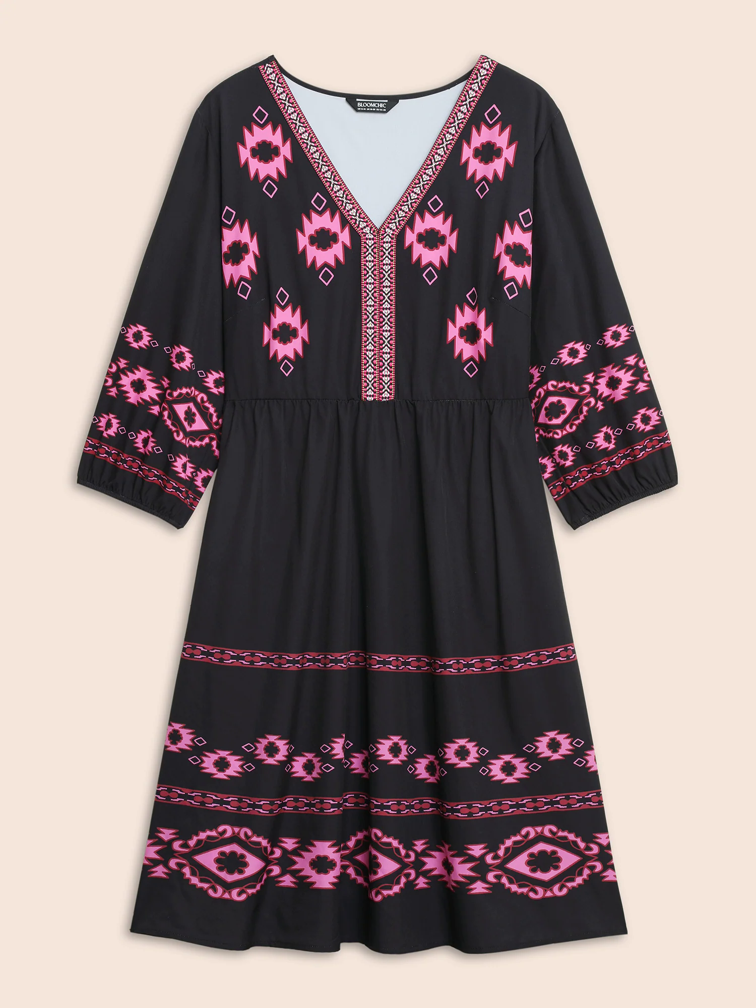 V Neck Bandana Print Elastic Waist Dress V Neck Bandana Print Elastic Waist Dress