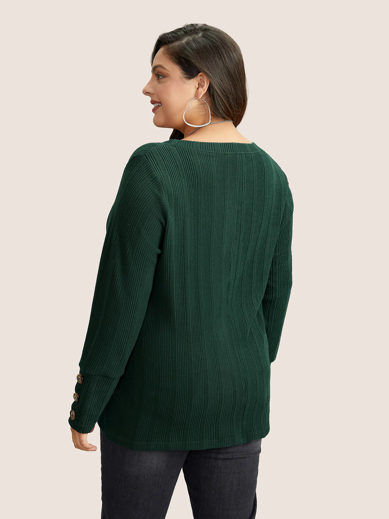 Rib Knit V Neck Button Detail T-shirt Rib Knit V Neck Button Detail T-shirt