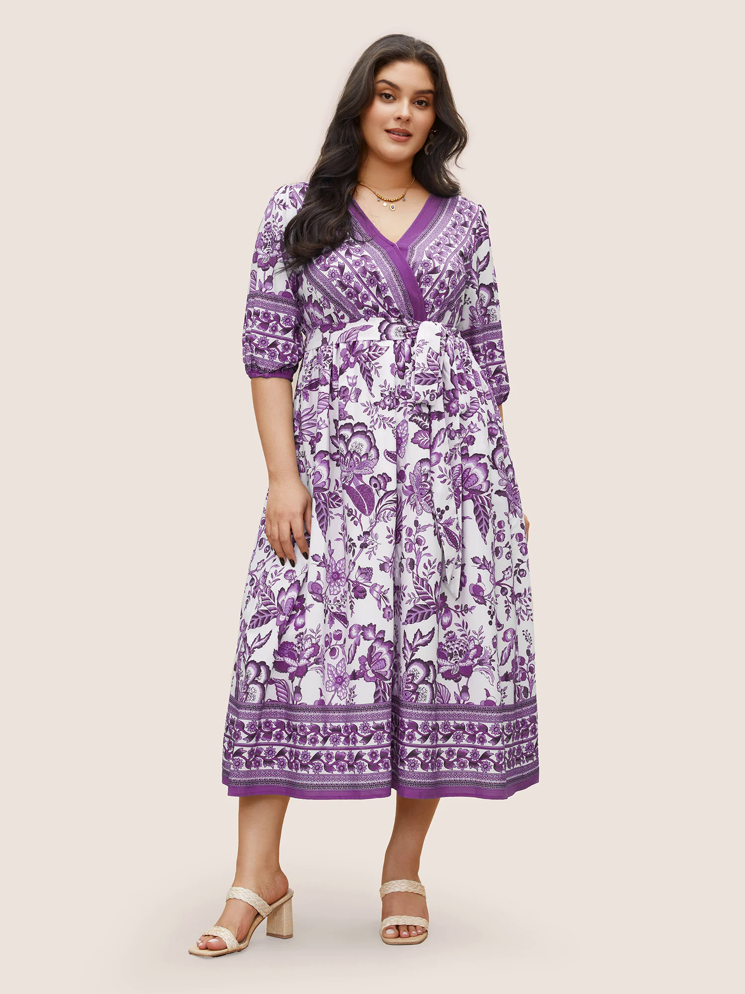 Bandana Print Surplice Neck Lantern Sleeve Pocket Belted Midi Dress Bandana Print Surplice Neck Lantern Sleeve Pocket Belted Midi Dress