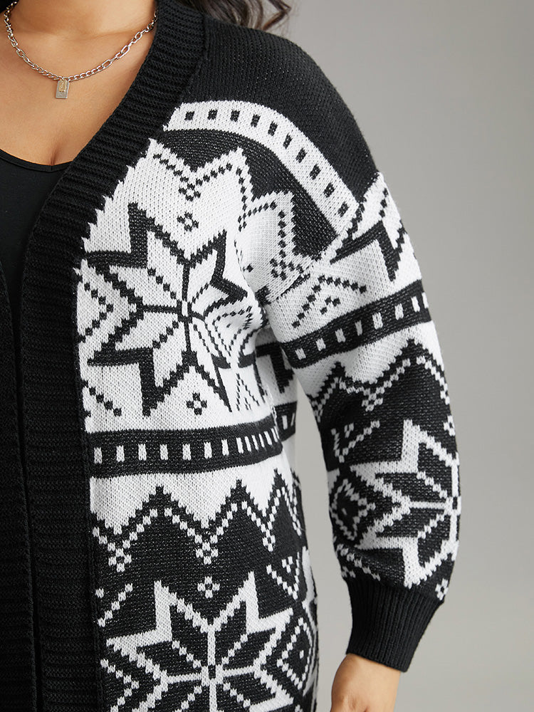 Boho Print Open Front Jacquard Cardigan Boho Print Open Front Jacquard Cardigan