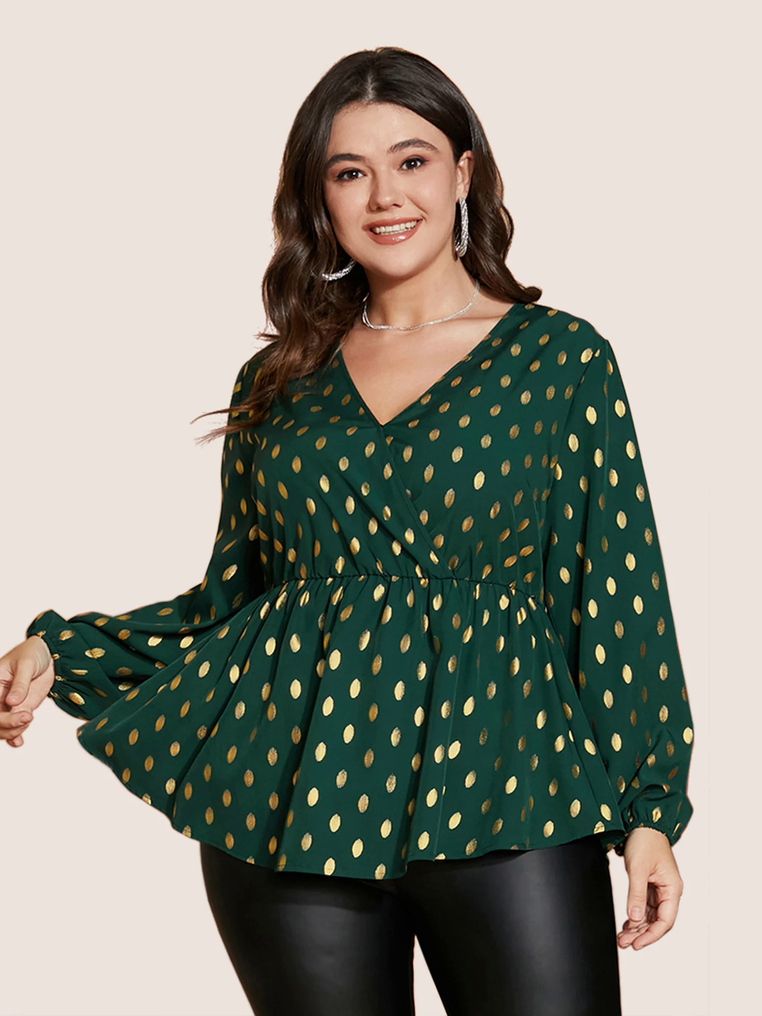 Polka Dot Lantern Sleeve Wrap Ruffle Blouse Polka Dot Lantern Sleeve Wrap Ruffle Blouse