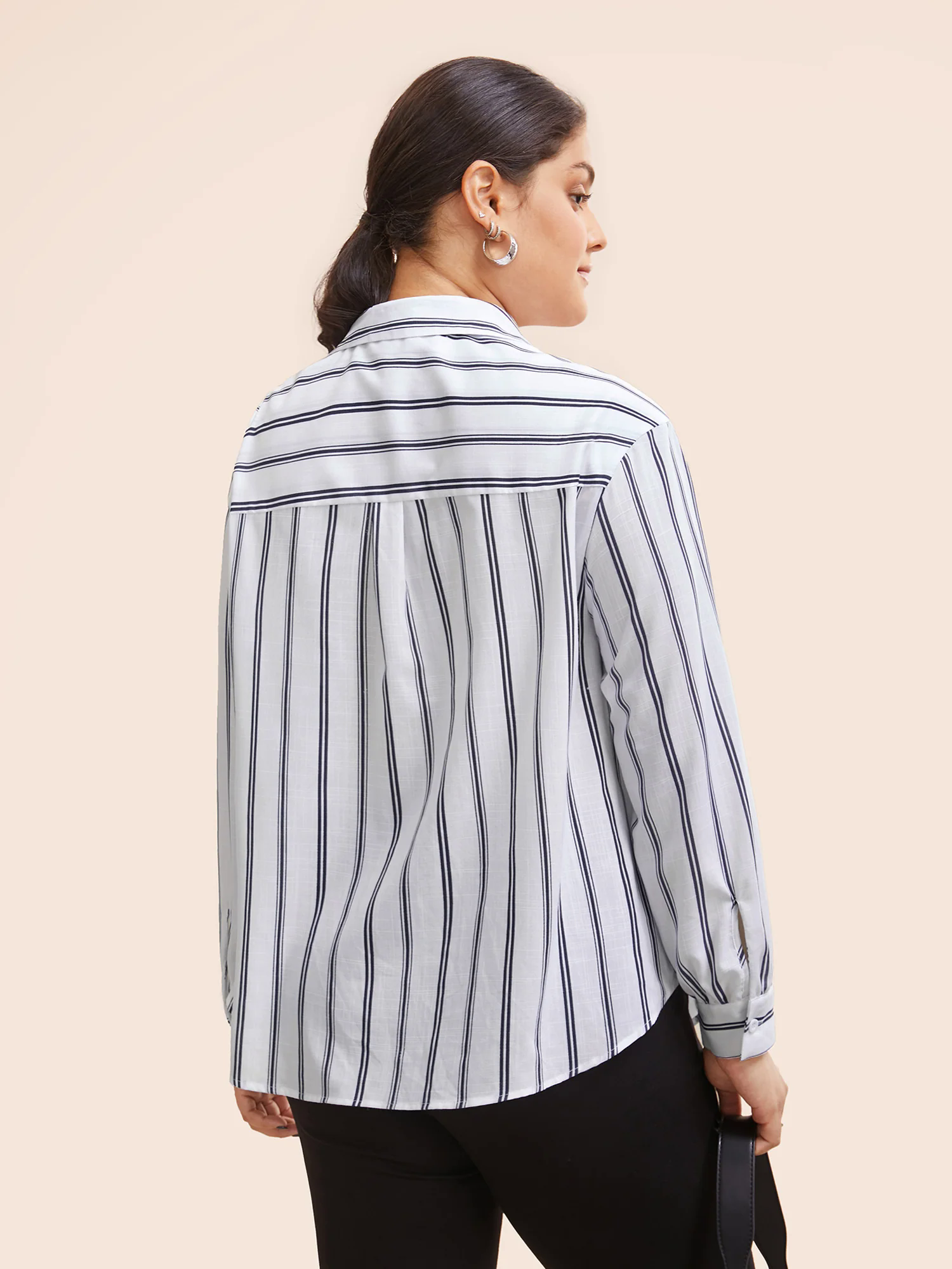 Shirt Collar Striped Patched Pocket Blouse Shirt Collar Striped Patched Pocket Blouse
