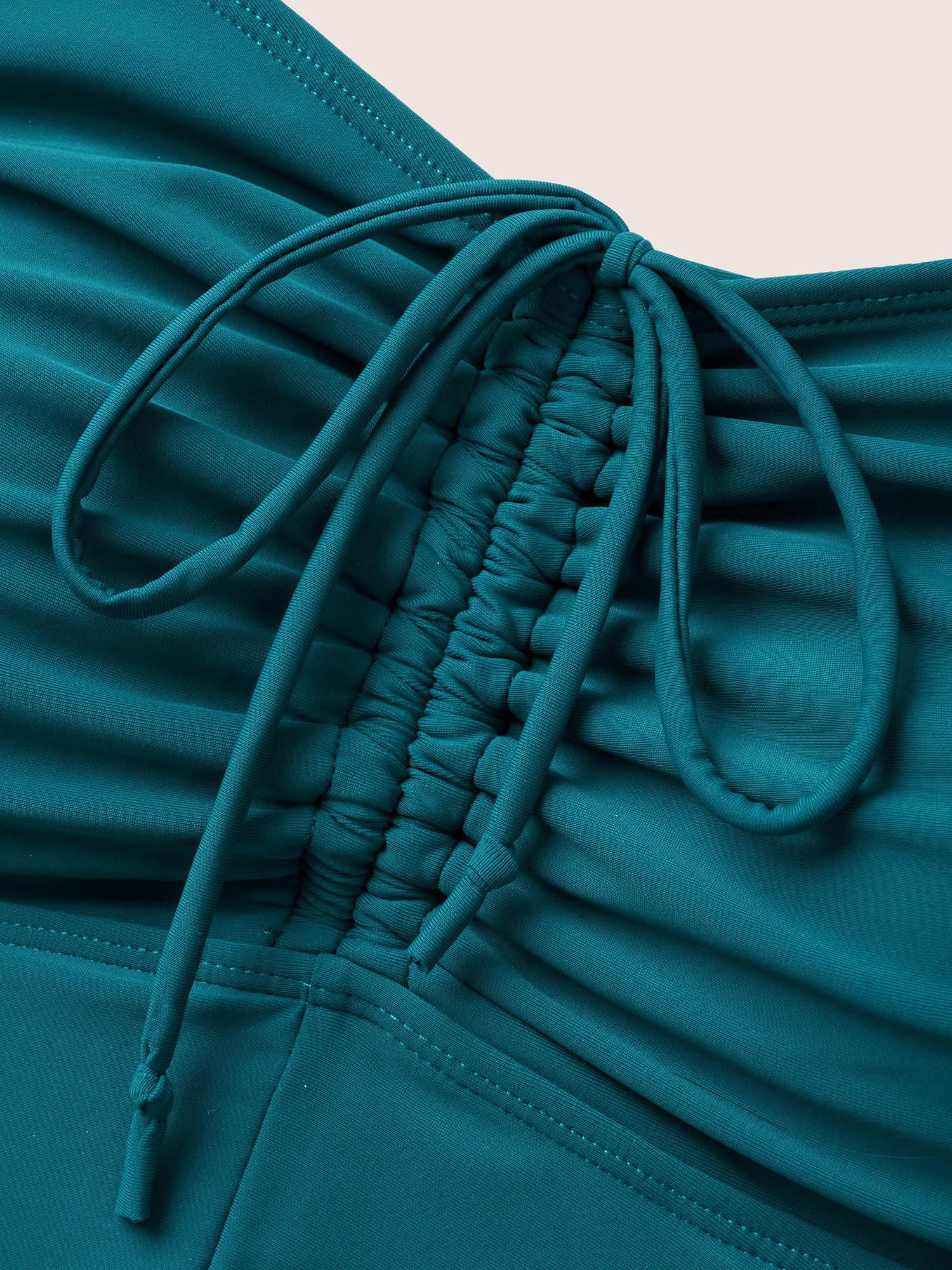 Heart Neckline Drawstring Patchwork Pleated Swim Dress Heart Neckline Drawstring Patchwork Pleated Swim Dress