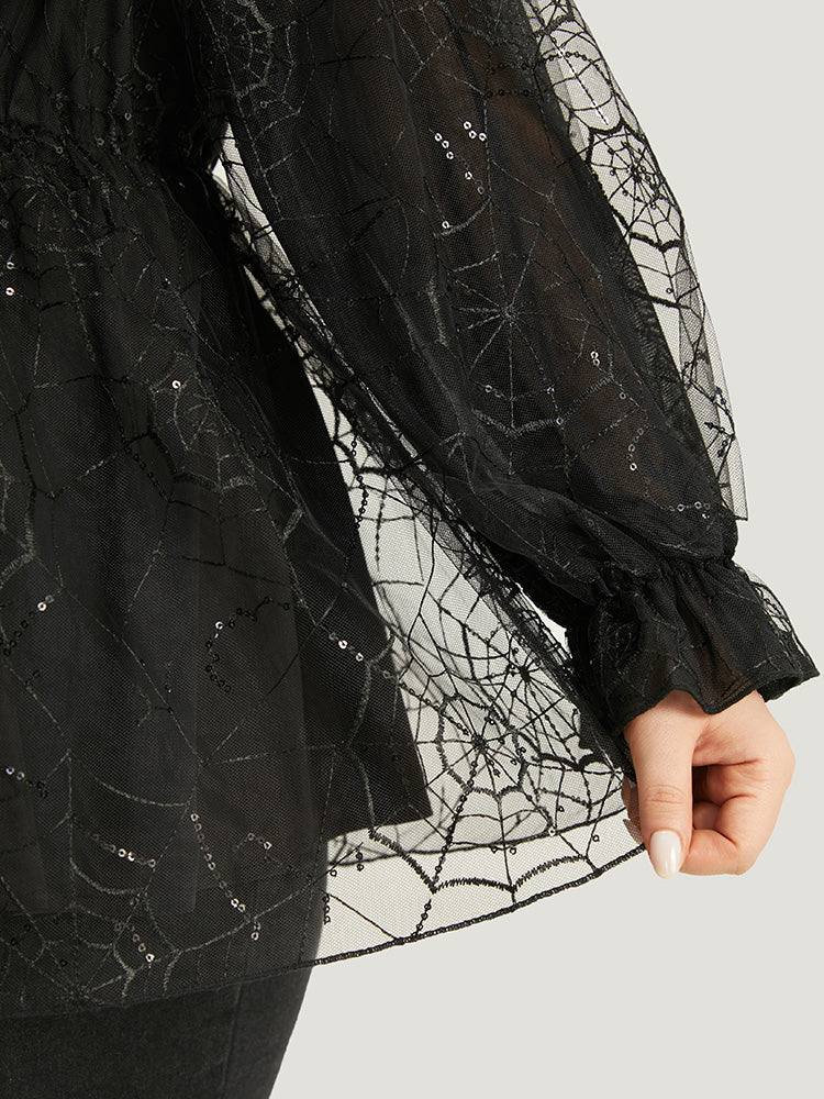Halloween Square Neck Spider Web Crochet Lace Mesh Blouse Halloween Square Neck Spider Web Crochet Lace Mesh Blouse