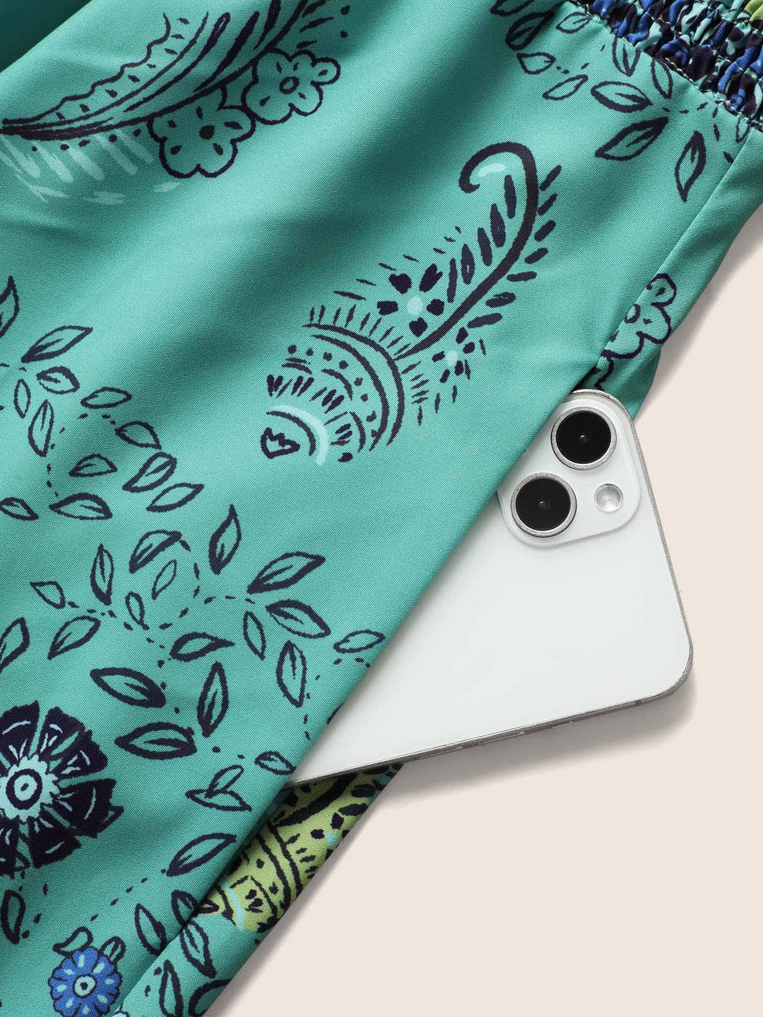 Paisley Print Overlap Collar Shirred Cami Dress Paisley Print Overlap Collar Shirred Cami Dress