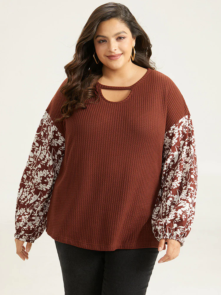 Silhouette Floral Print Keyhole Lantern Sleeve Sweatshirt Silhouette Floral Print Keyhole Lantern Sleeve Sweatshirt