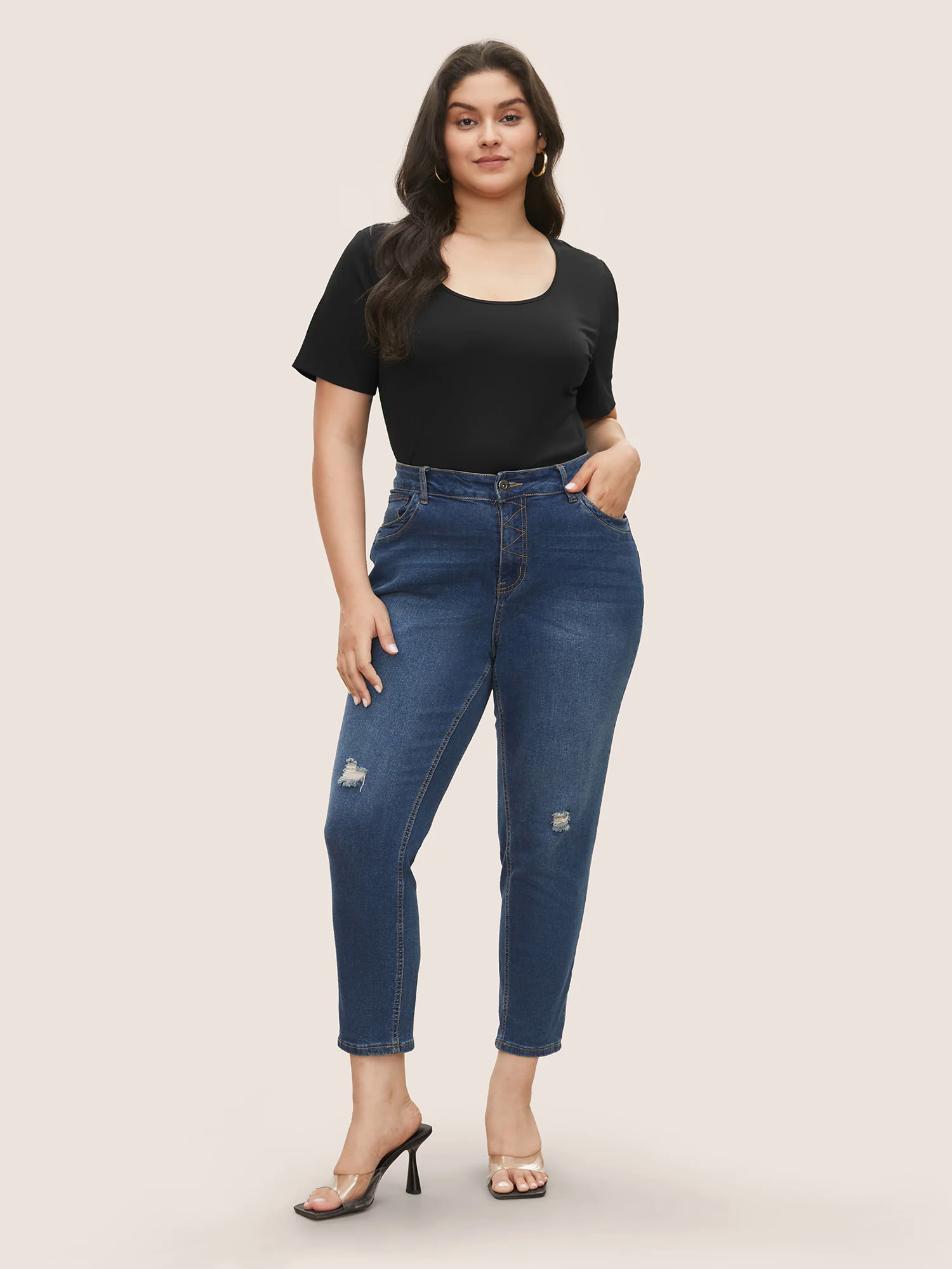 Basic Solid Color U Neck T-shirt