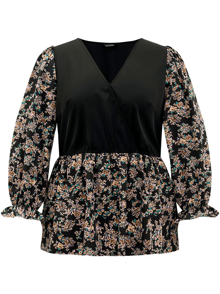 Ditsy Floral Patchwork Elastic Waist Blouse Ditsy Floral Patchwork Elastic Waist Blouse