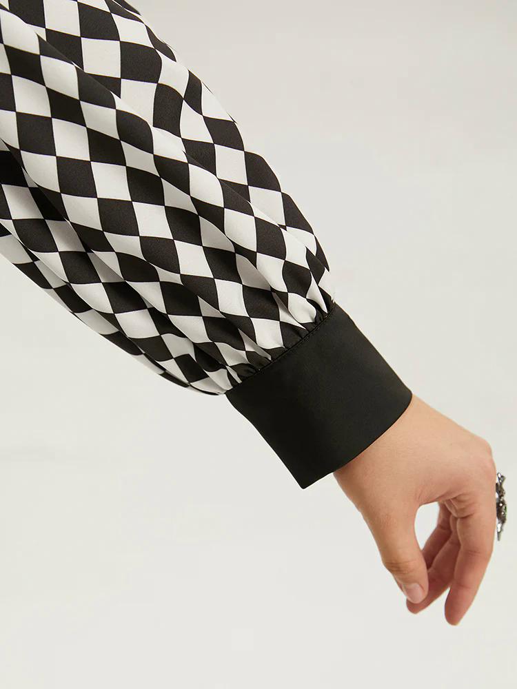 Halloween Check Frill Trim Gathered Patchwork Blouse Halloween Check Frill Trim Gathered Patchwork Blouse