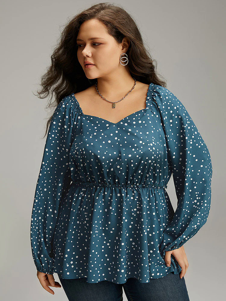 Polka Dot Square Neck Gathered Blouse Polka Dot Square Neck Gathered Blouse